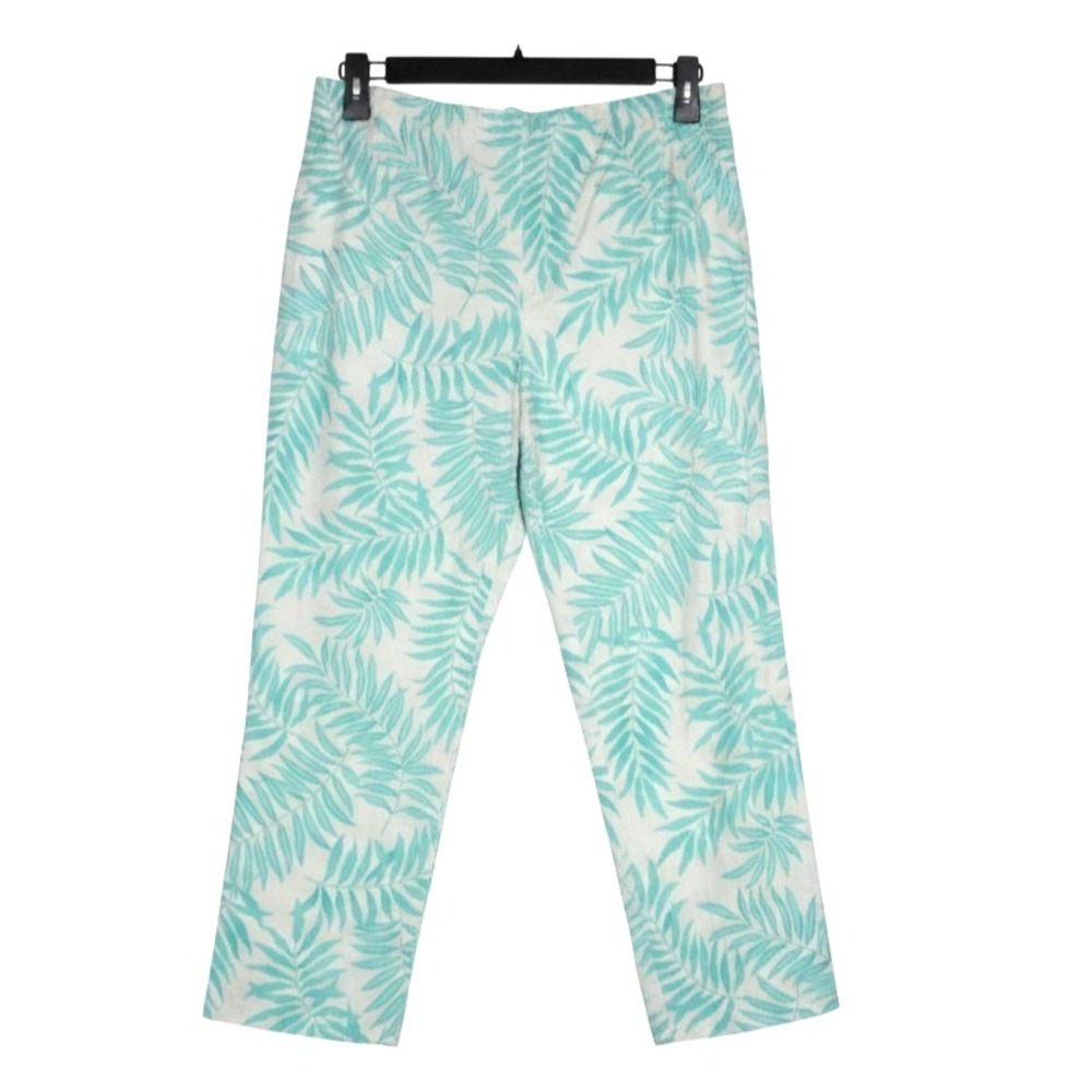 VTG TALBOTS Lined TWILL Green TROPICAL PALM LEAFS High-Waisted ANKLE PANTS Sz 8